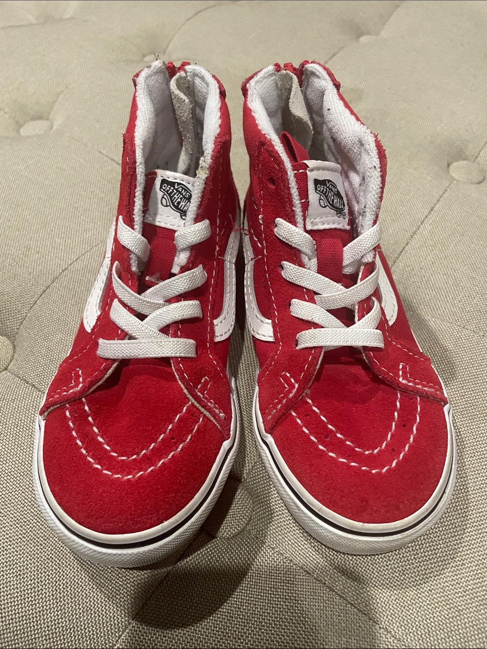 Vans Kids Red and White High-Top Skate Sneakers Size 9